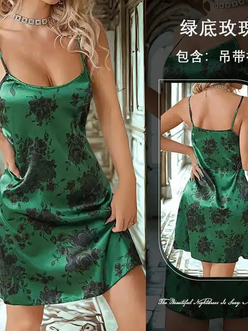 Floral Printed Dress Pure Sensuality Dress Backless Deep V Suspenders Sleeveless Dress Elegant Charming Pure Desire Casual M41Z