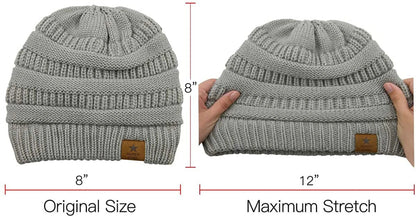 Womens Knit Beanie Winter Thick Fleece Lined Beanie Hats for Women Men Unisex Warm Skiing Beanies Black & Light Grey & Ivory 3 Packs