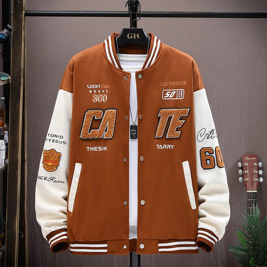 New 2024 Spring Autumn Men'S Baseball Jackets Hip Hop Streetwear Casual Loose Rib Sleeve Bomber Coat Outdoor Sports Top Clothing