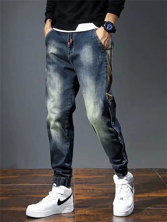 Mens Jeans Harem Pants Fashion Pockets Desinger Loose Baggy Moto Jeans Men Stretch Retro Streetwear Relaxed Men Clothing Pants