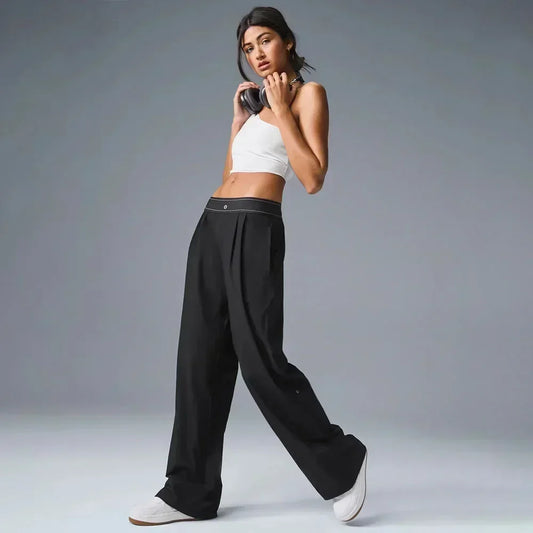 AL Navy Blue Sweatpants Women Elastic Waist Loose Sports Fitness Casual Pants for Women Breathable Quick Drying Black Yoga Pants
