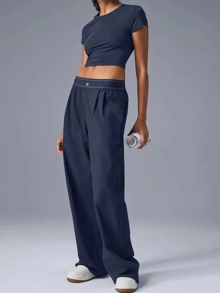 AL Navy Blue Sweatpants Women Elastic Waist Loose Sports Fitness Casual Pants for Women Breathable Quick Drying Black Yoga Pants