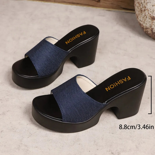 2025 Thick Bottom All-Match Fashion Sandals and Slippers Women'S Night Club Thick Heel High Heel Sexy Slippers